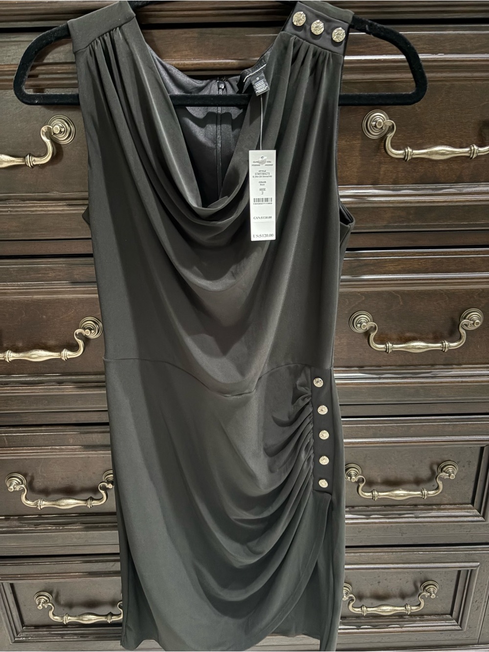 Chic Black Knit Draped Front Sleeveless Dress - Size 2